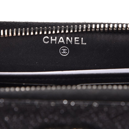 Chanel Glittered Calfskin Quilted Large Gusset Zip Wallet Black 6 of 9