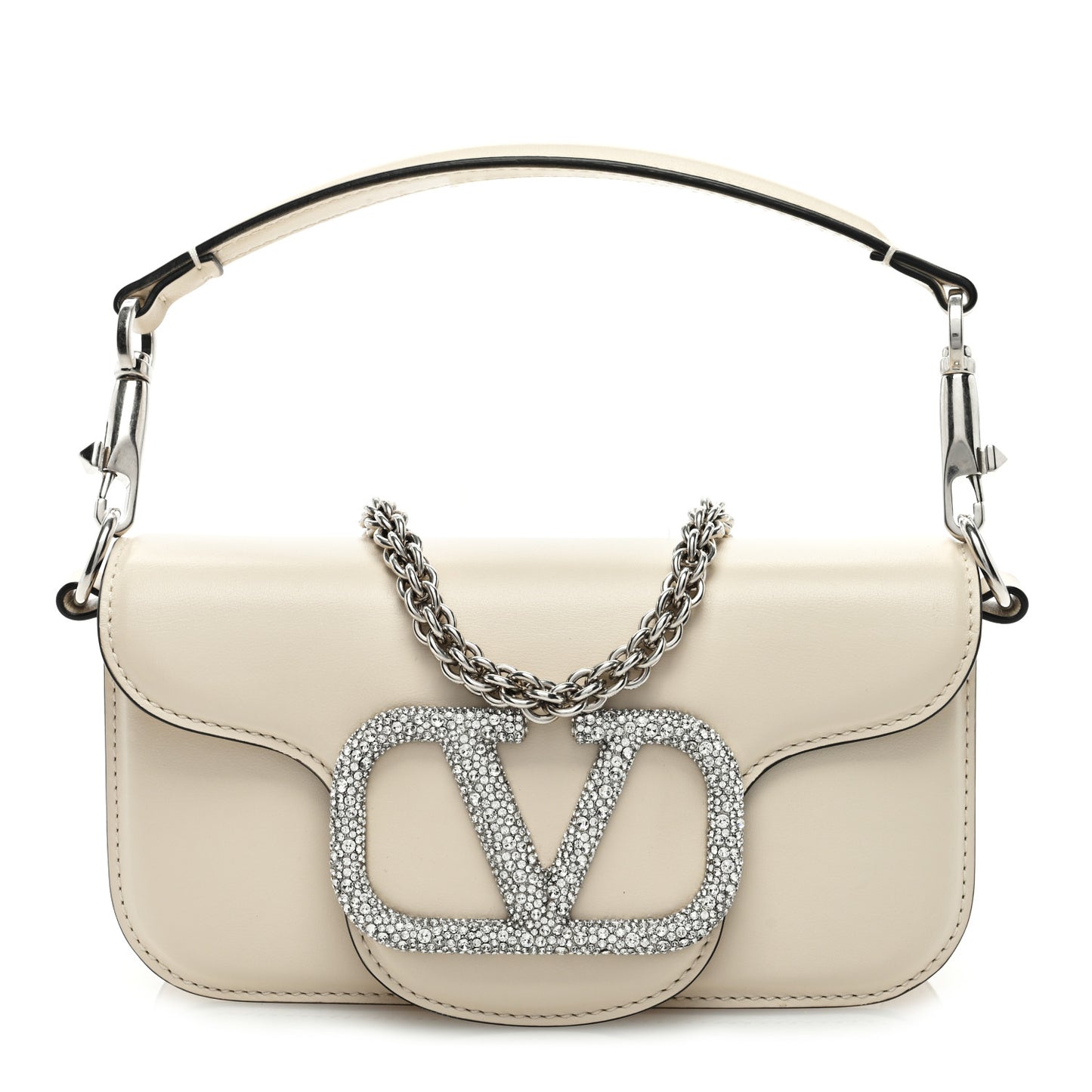 Calfskin Crystal Vlogo Small Loco Shoulder Bag Light Ivory