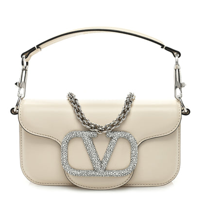 Valentino Garavani Calfskin Crystal Vlogo Small Loco Shoulder Bag Light Ivory 1 of 9
