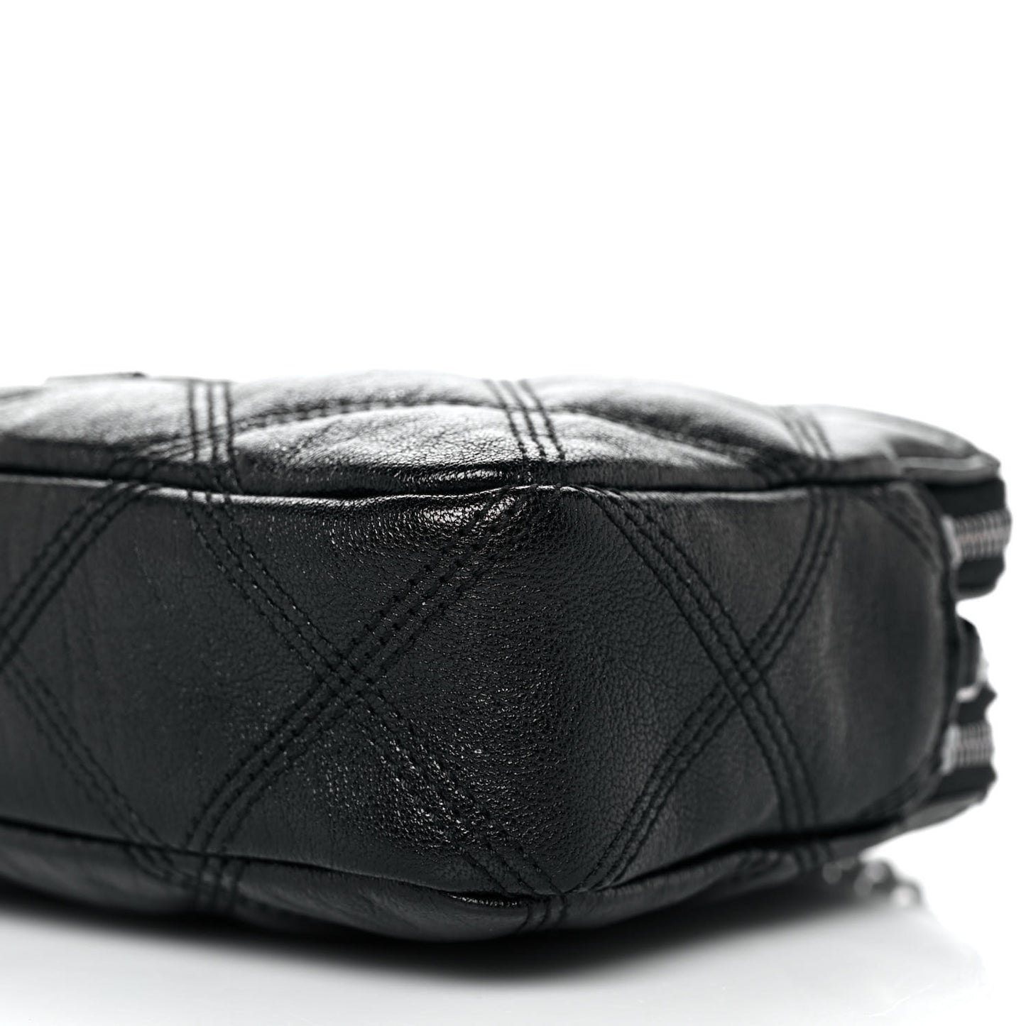 Grained Lambskin Quilted Mini Becky Double Zip Bag Black