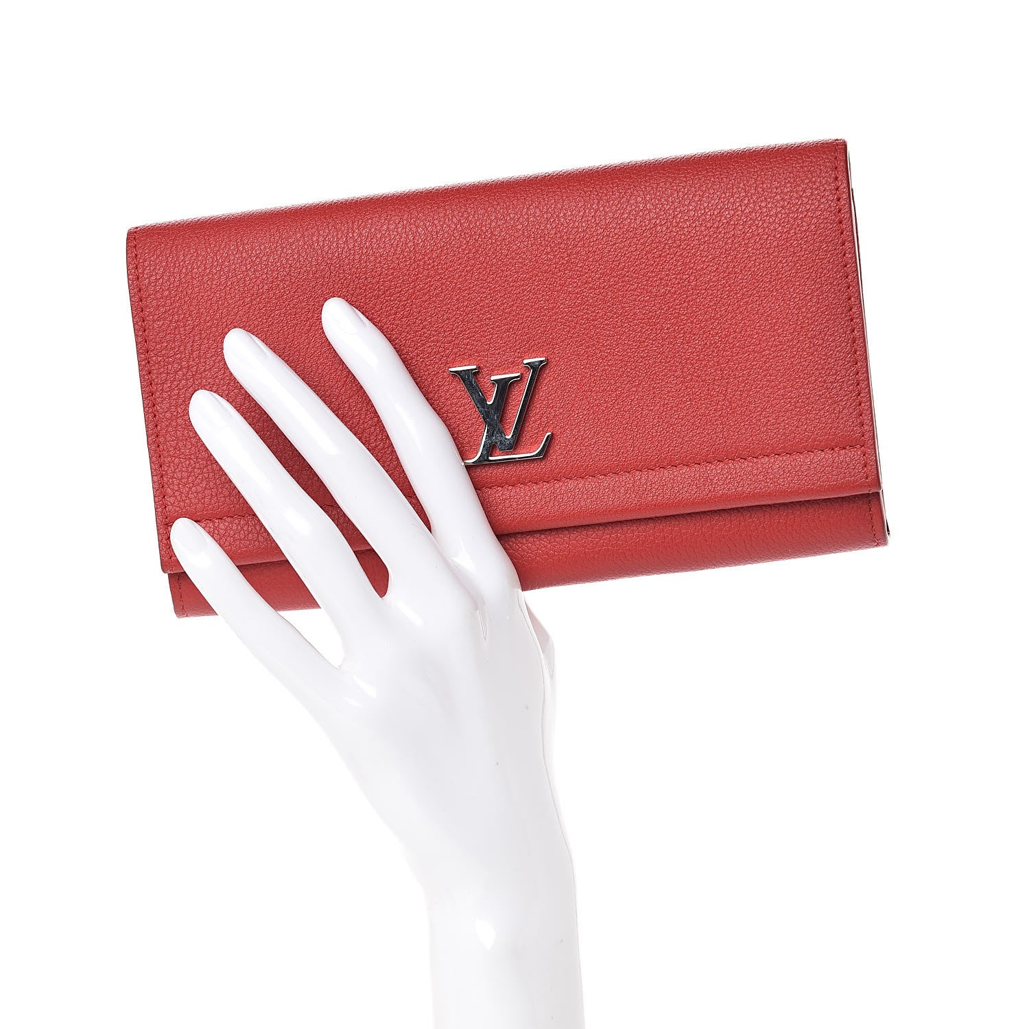 Louis Vuitton Calfskin Lockme II Wallet Rubis 2 of 10