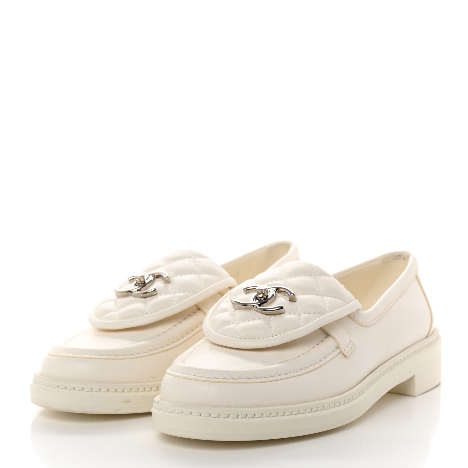 Chanel Shiny Lambskin Quilted CC Turnlock Loafers 36 White 3 of 10