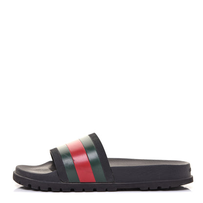 Gucci Rubber Web Mens Lug Sole Slide Sandals 10 Black Green Red 1 of 6