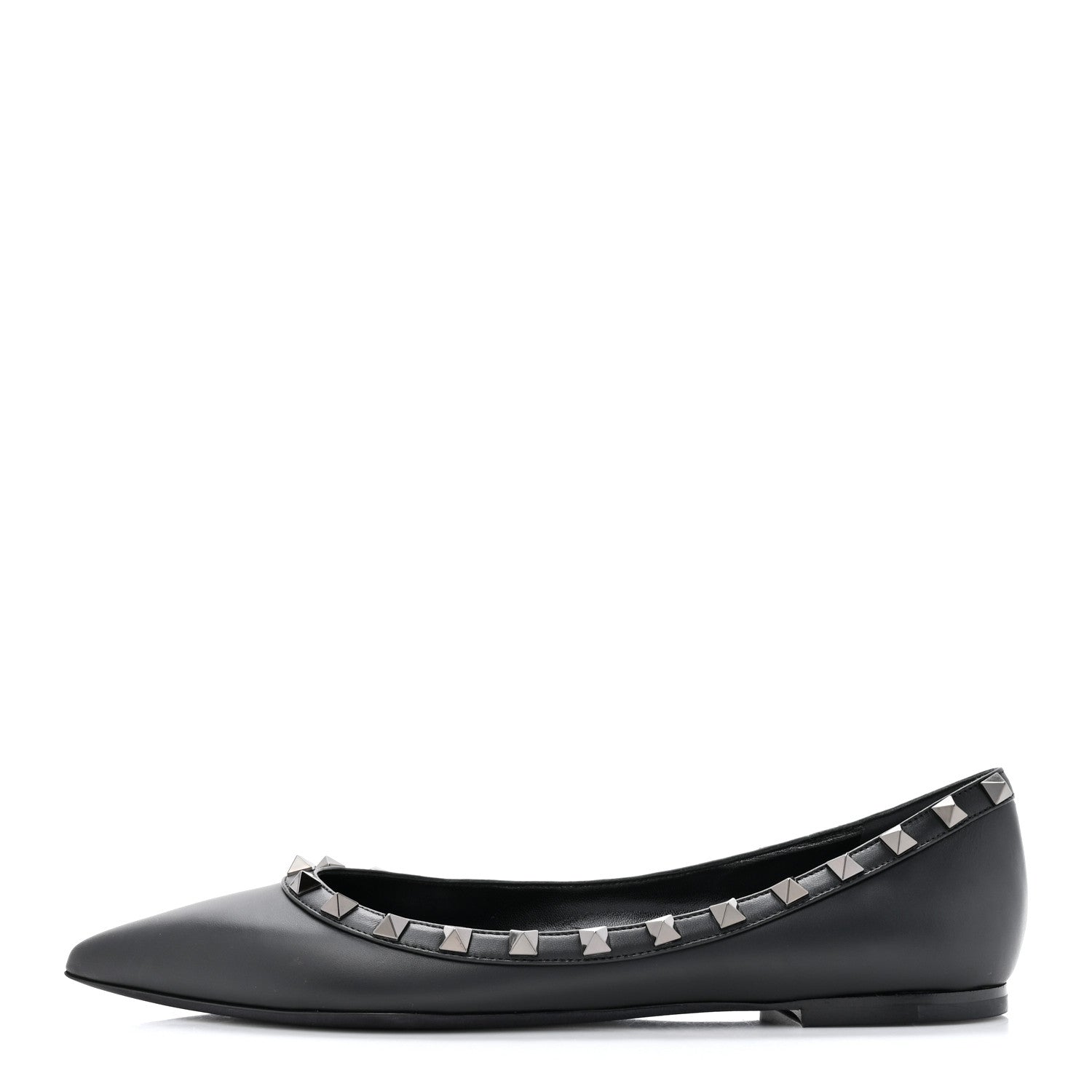 Valentino Garavani Calfskin Lacquered Monochrome Rockstud Ballerina Flats 39 Black 1 of 11