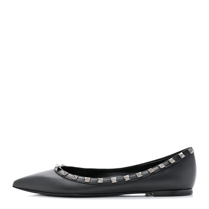 Valentino Garavani Calfskin Lacquered Monochrome Rockstud Ballerina Flats 39 Black 1 of 11