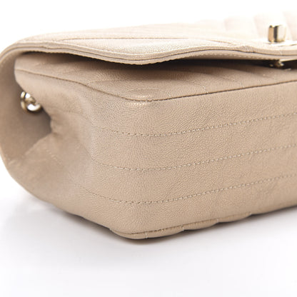 Chanel Metallic Caviar Chevron Quilted Medium Statement Flap Beige 9 of 12