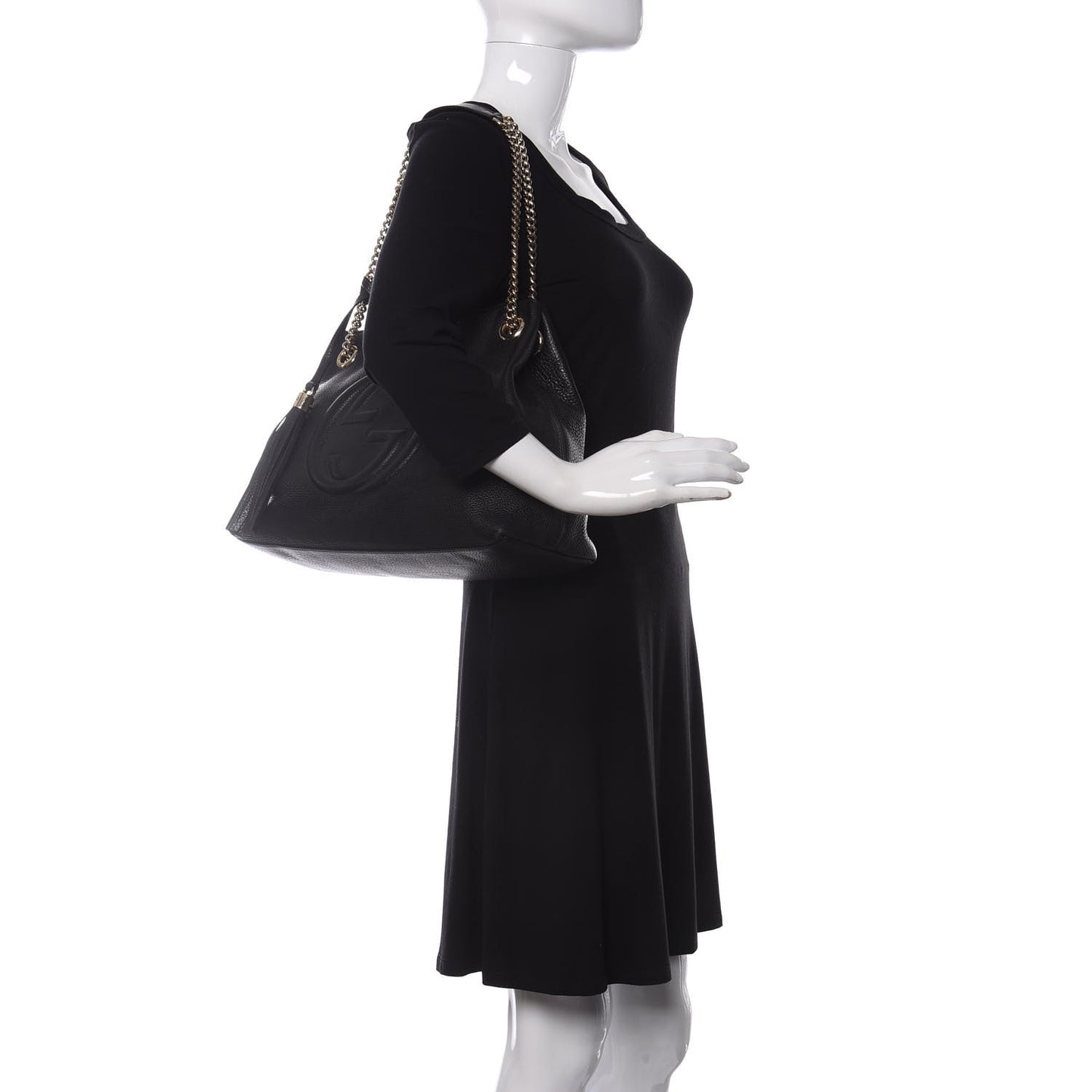 Pebbled Calfskin Medium Soho Chain Shoulder Bag Black
