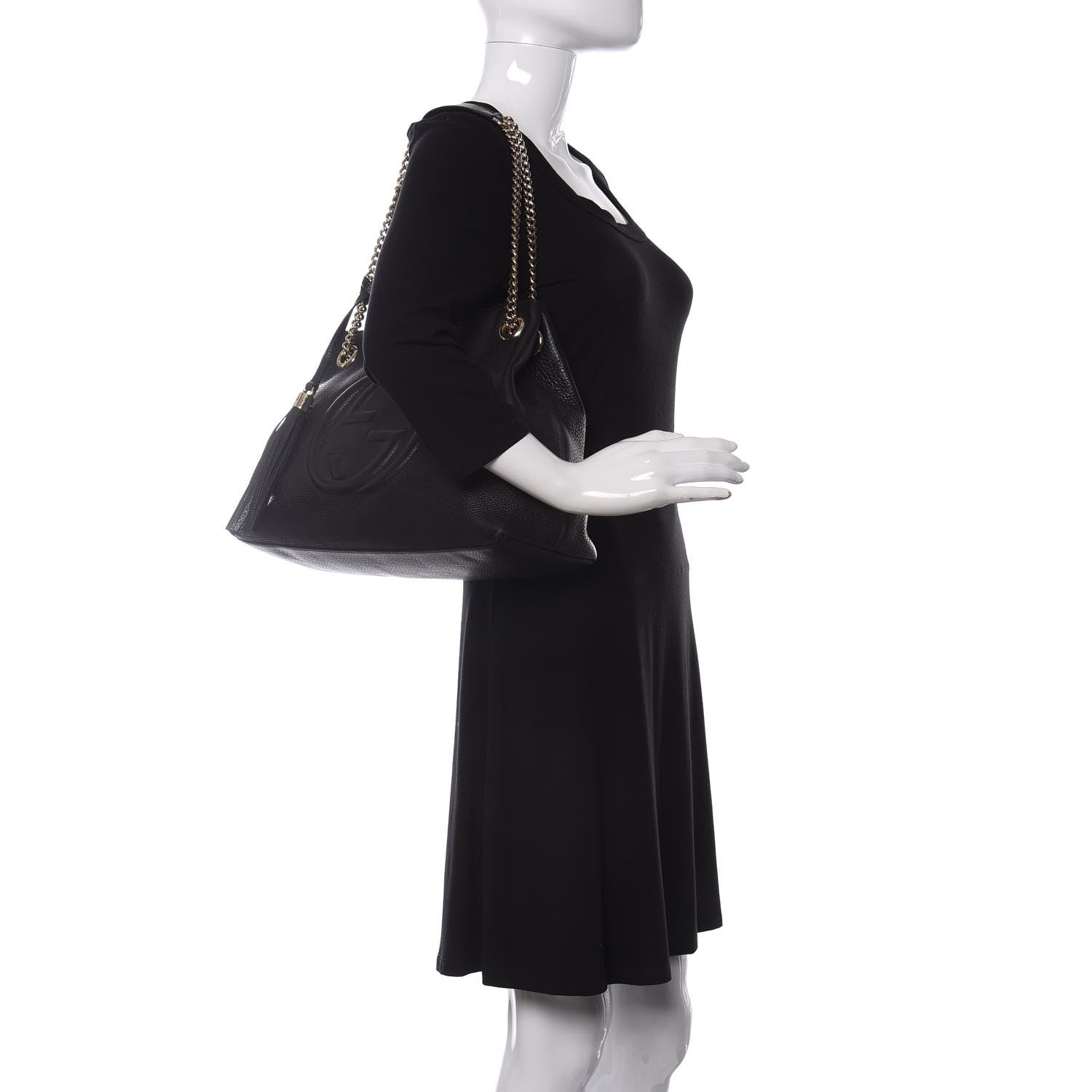 Gucci Pebbled Calfskin Medium Soho Chain Shoulder Bag Black 2 of 14