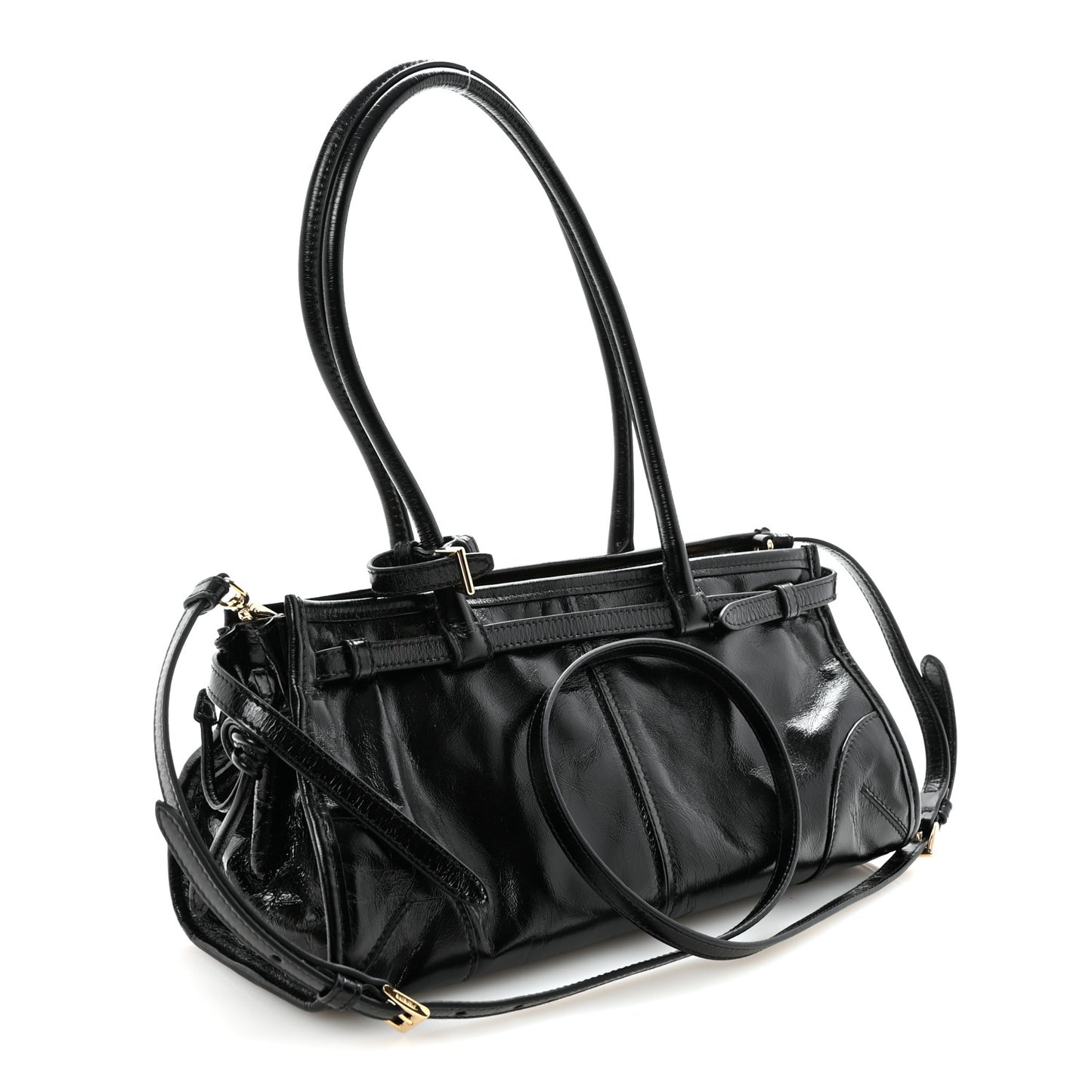 Glossy Calfskin Triangle Medium Bonnie Shoulder Bag Black