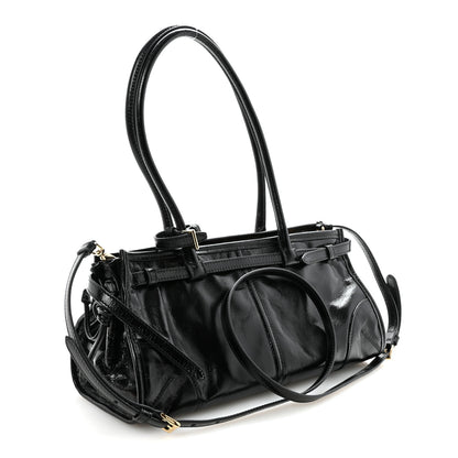 Prada Glossy Calfskin Triangle Medium Bonnie Shoulder Bag Black 3 of 9