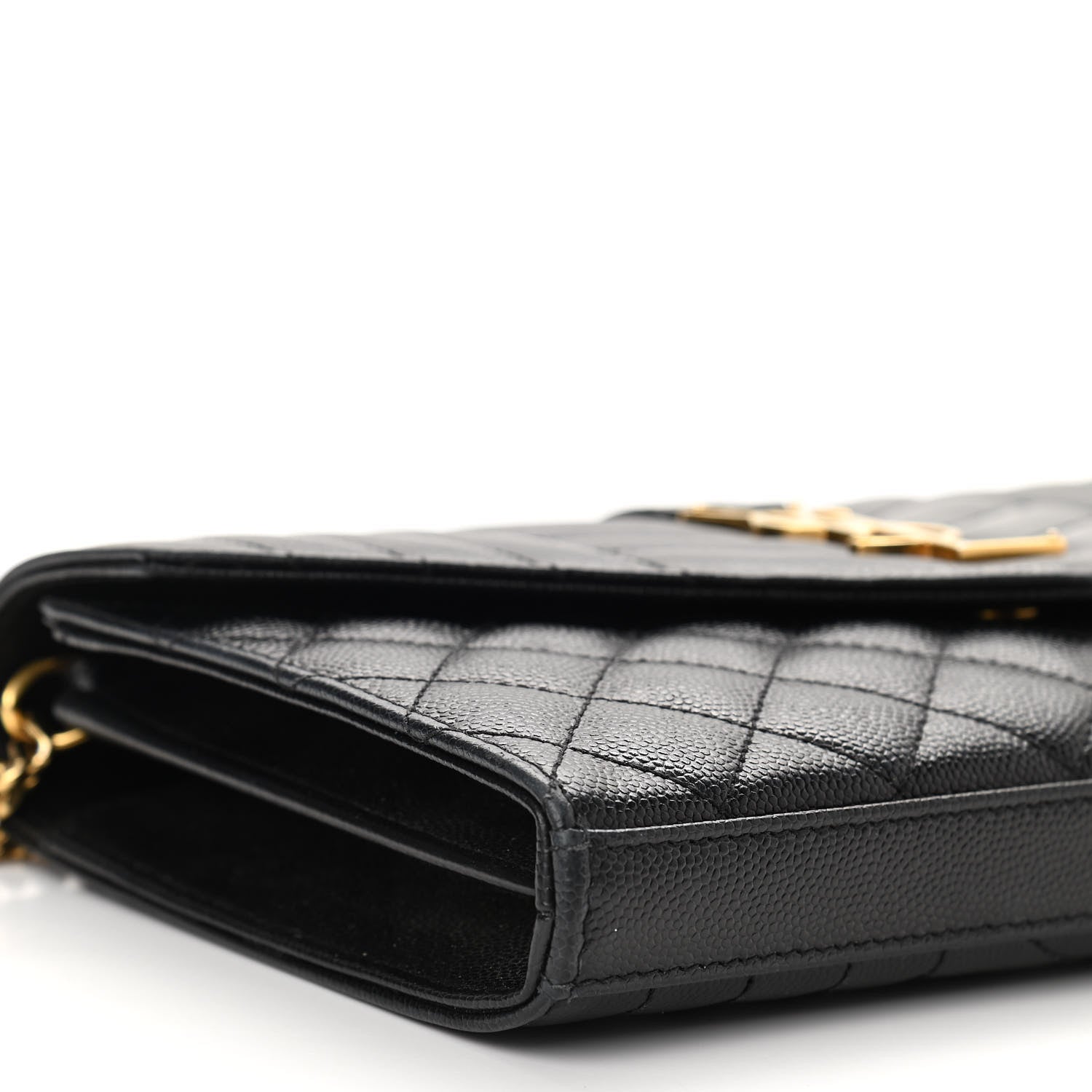 Saint Laurent Grain De Poudre Mixed Matelasse Triquilt Monogram Chain Wallet Black 9 of 11