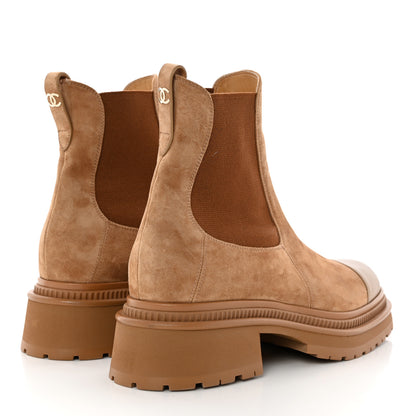 Chanel Suede Lambskin Cap Toe Ankle Boots 40 Light Brown 4 of 13