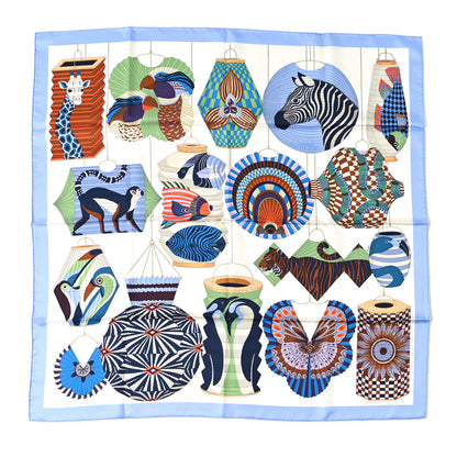Hermes Silk Lanternes Ballons et Cocardes Scarf 90 Bleu Ciel White Vert 1 of 5