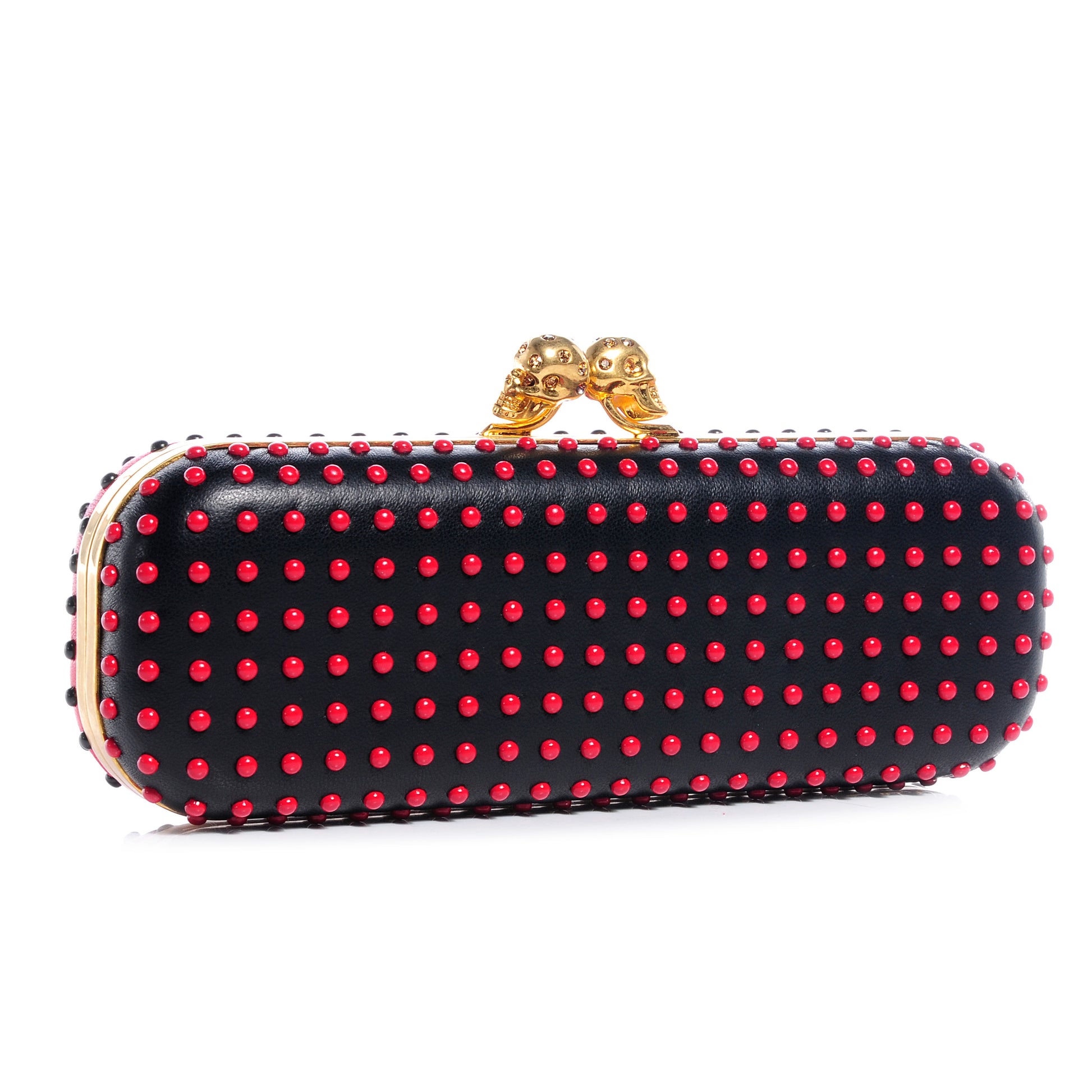 Alexander McQueen Nappa Bi-Color Twin Skull Box Clutch Black Red 3 of 13