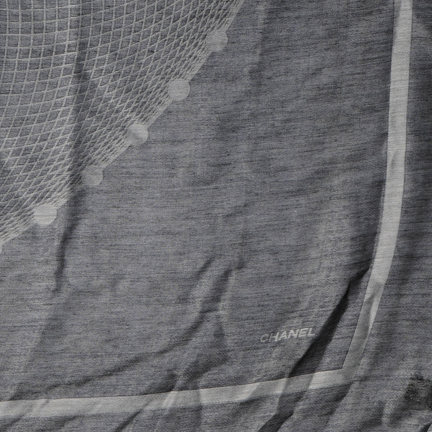 Chanel Cashmere Silk Spirograph Scarf Shawl Black White 3 of 5