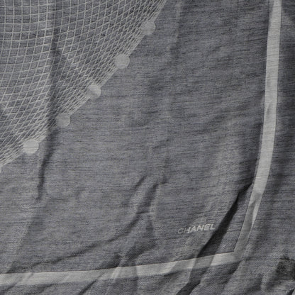 Chanel Cashmere Silk Spirograph Scarf Shawl Black White 3 of 5
