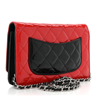 Chanel Patent Quilted Bi-Color Wallet On Chain WOC Red Black 3 of 15