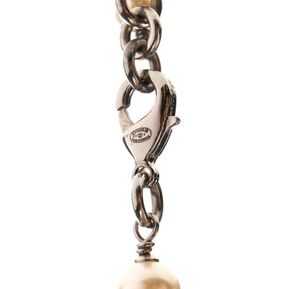Chanel Graduated Pearl Crystal CC Long Necklace Silver 6 of 6