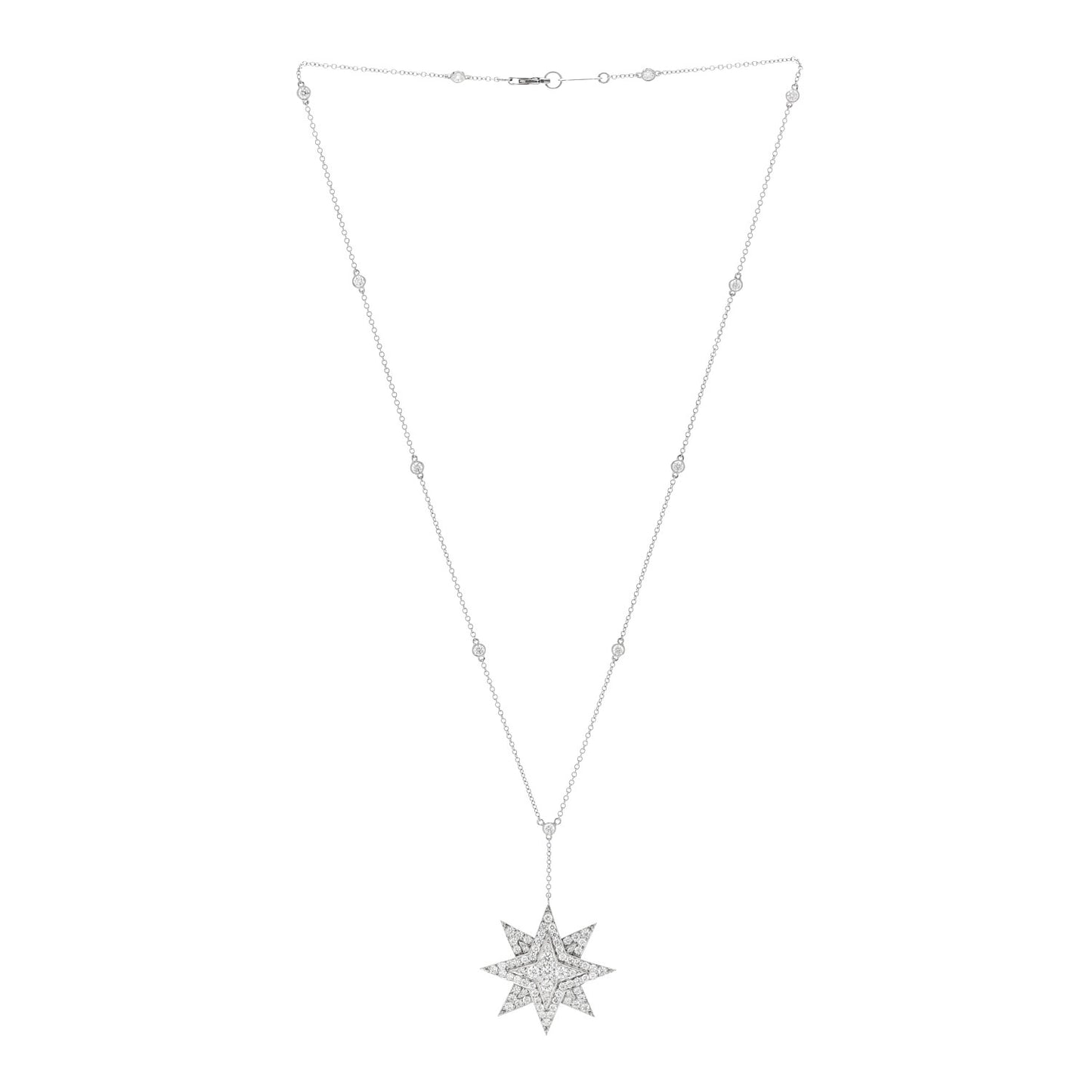 Platinum Diamond Star Drop Necklace