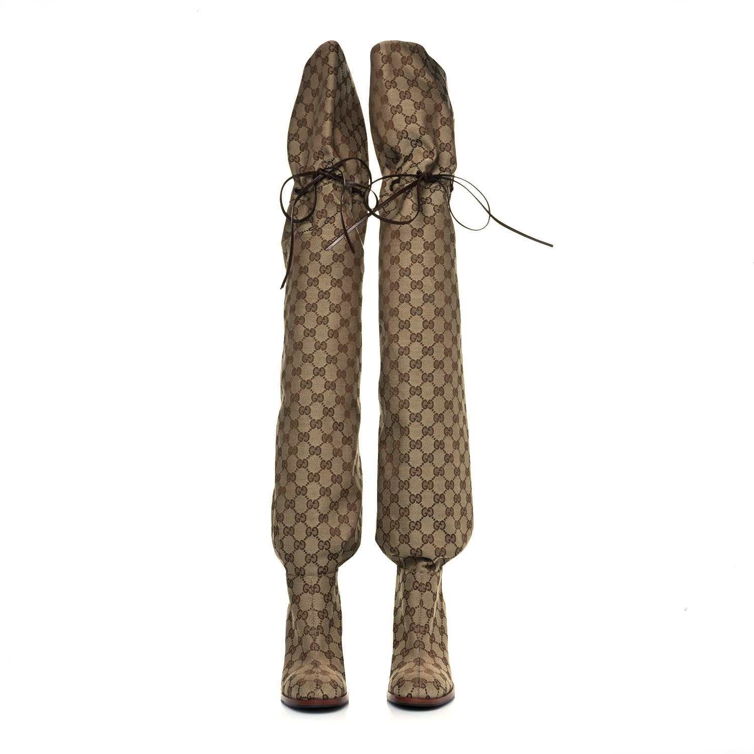 Gucci Monogram Over The Knee Boots 36 Beige Ebony 2 of 6
