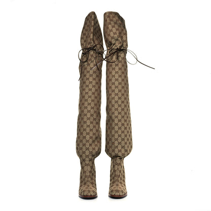 Gucci Monogram Over The Knee Boots 36 Beige Ebony 2 of 6