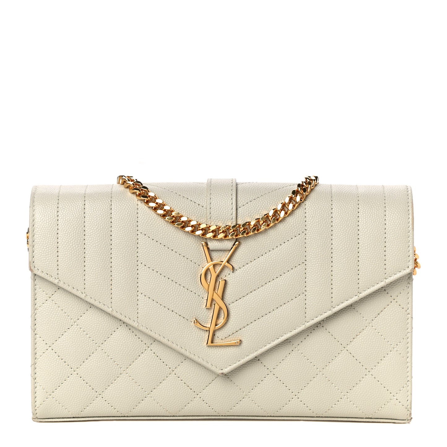Grain De Poudre Mixed Matelasse Triquilt Monogram Chain Wallet Crema Soft