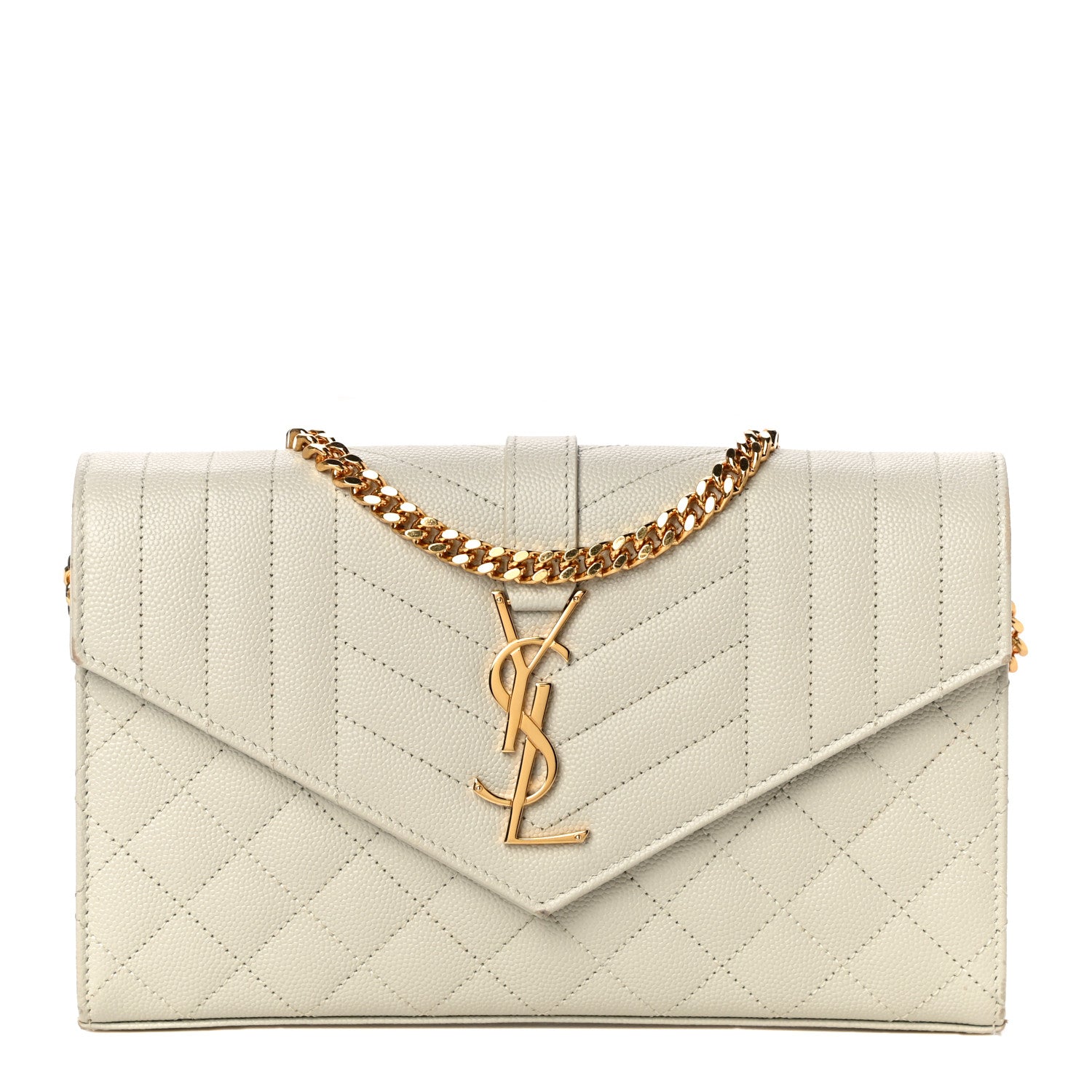 Saint Laurent Grain De Poudre Mixed Matelasse Triquilt Monogram Chain Wallet Crema Soft 1 of 11