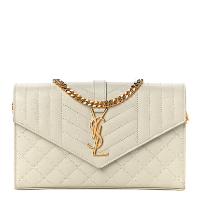 Saint Laurent Grain De Poudre Mixed Matelasse Triquilt Monogram Chain Wallet Crema Soft 1 of 11