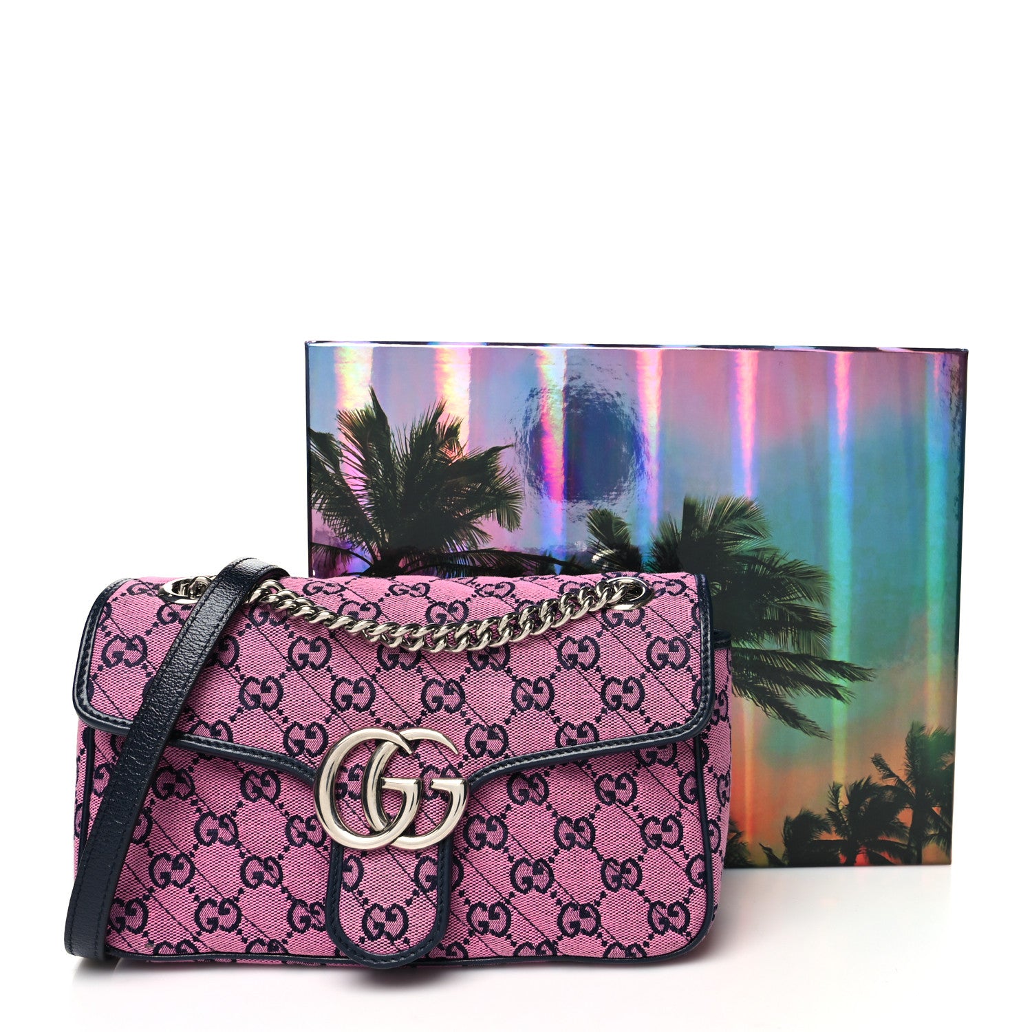 Gucci Monogram Multicolor Matelasse Diagonal Small GG Marmont Shoulder Bag Pink Blue 12 of 12