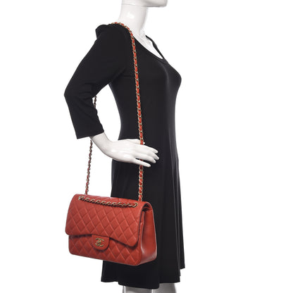 Chanel Pearly Caviar Quilted Jumbo Double Flap Orange 2 of 11