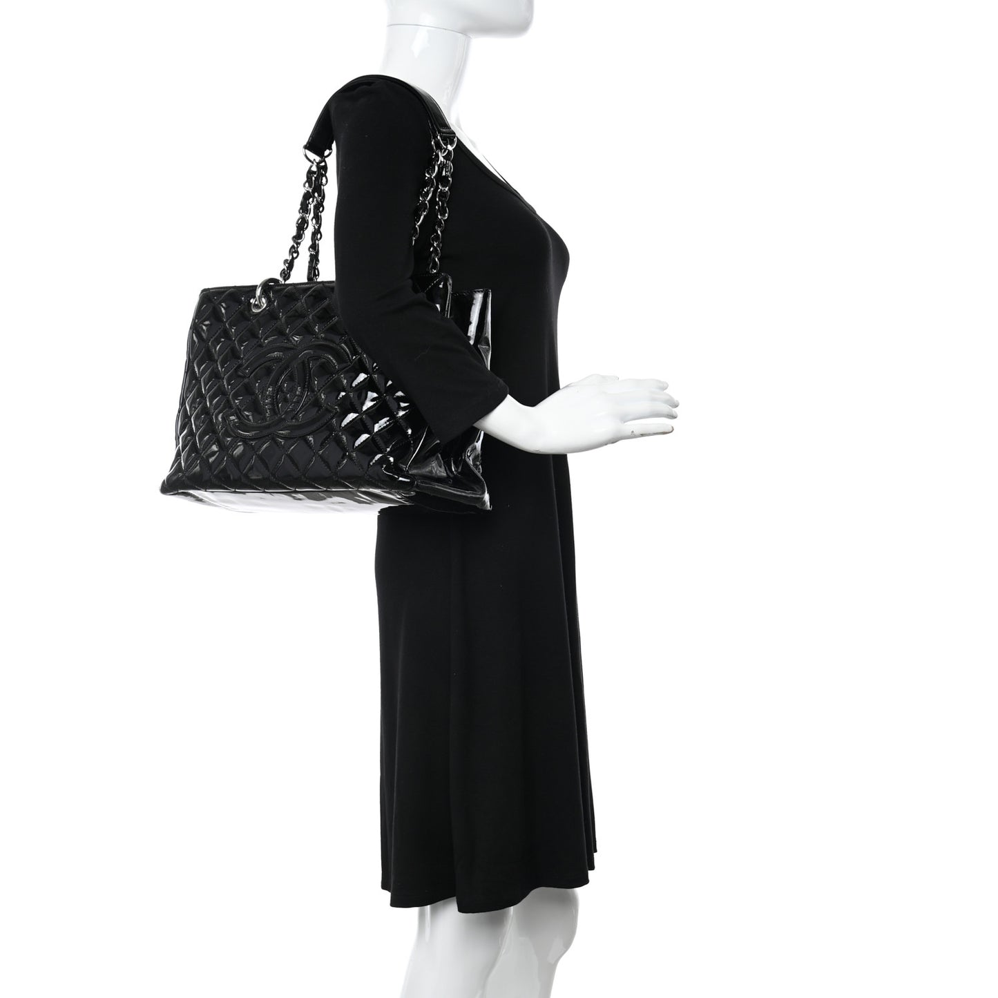 Patent Quilted Grand Shopping Tote GST Black