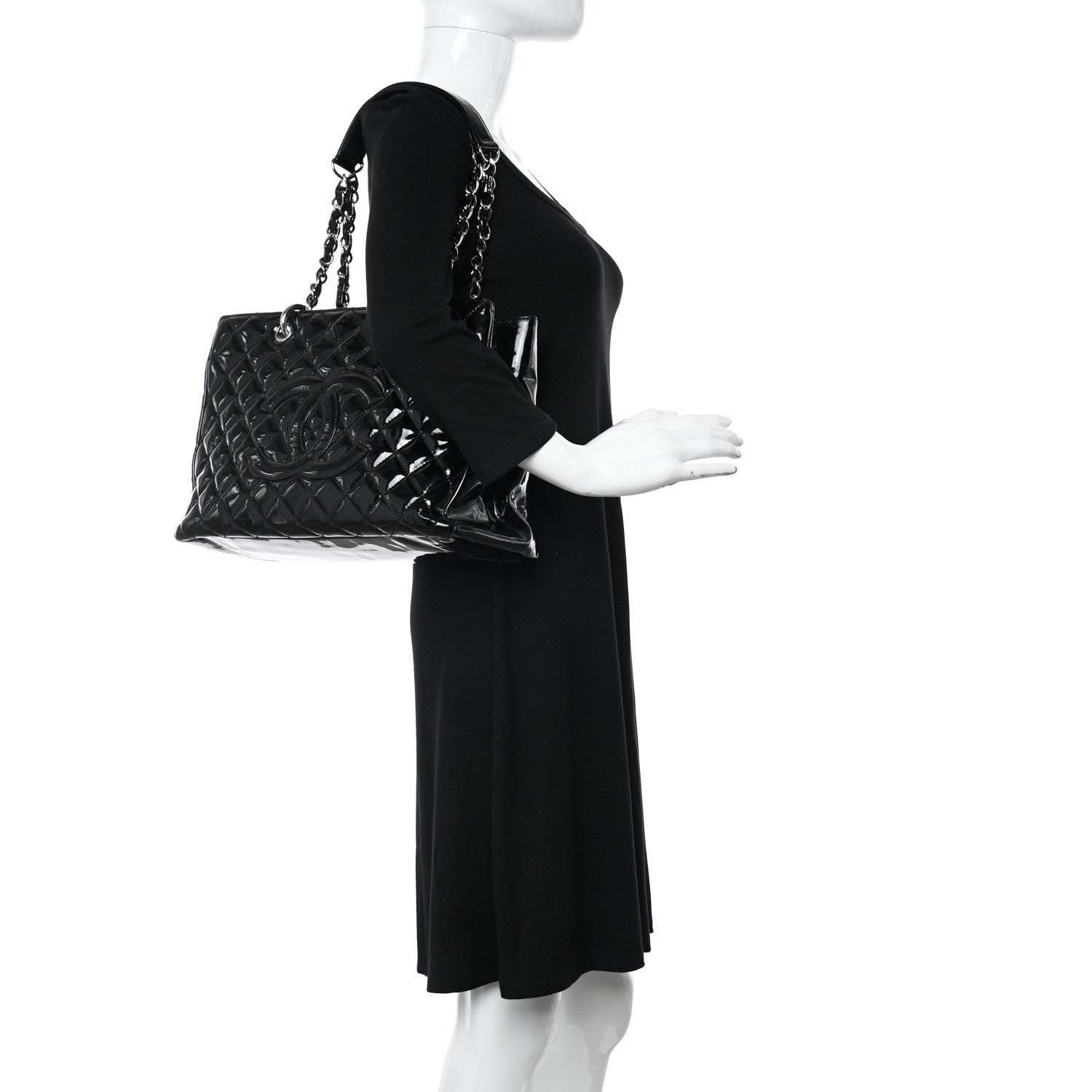 Chanel Patent Quilted Grand Shopping Tote GST Black 2 of 11