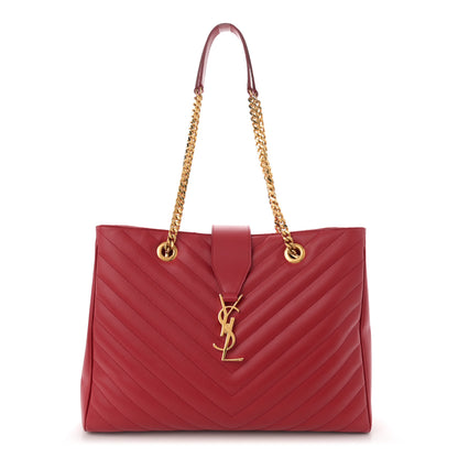 Saint Laurent Grain De Poudre Matelasse Chevron Monogram Shopping Bag Red 1 of 12