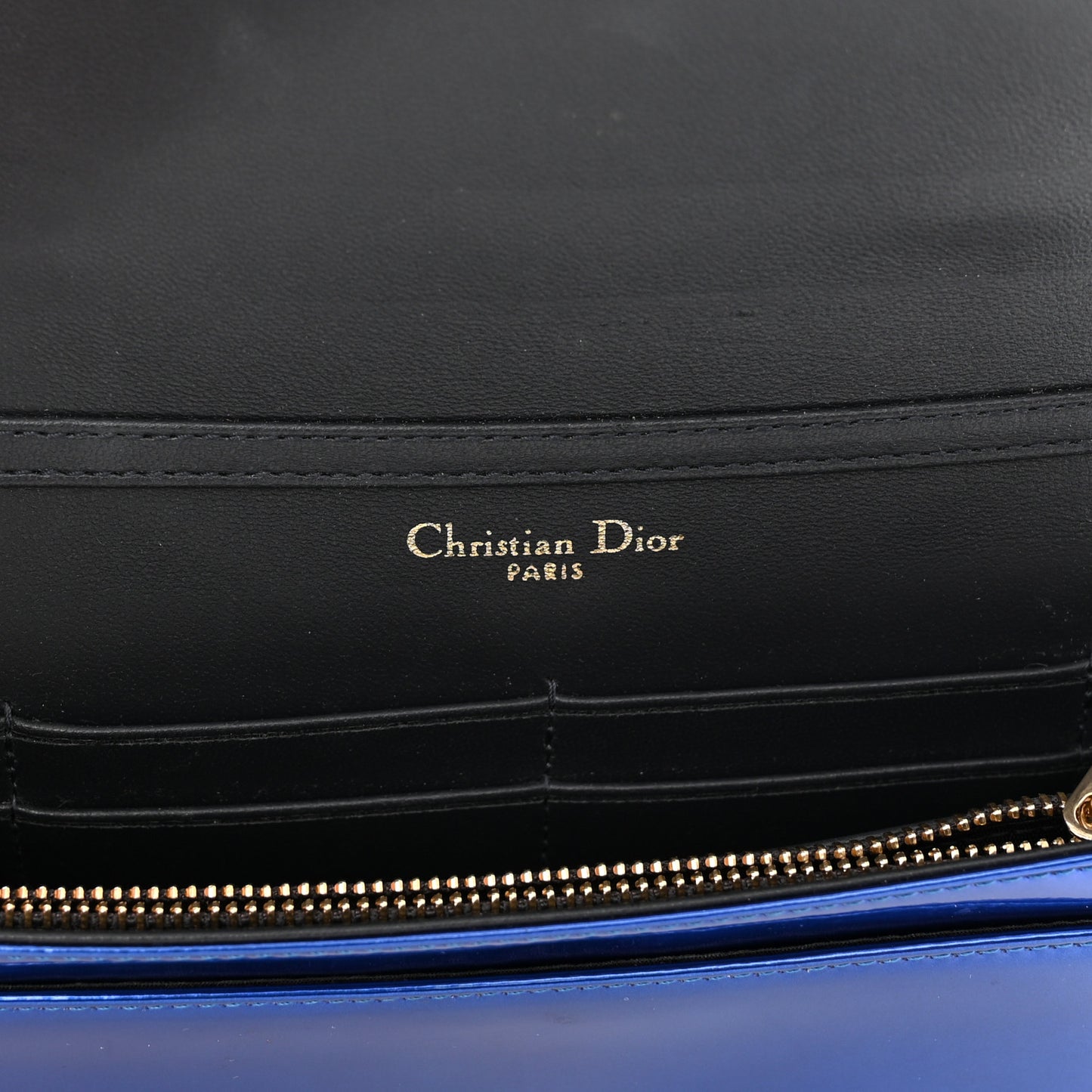 Metallic Patent Micro-Cannage Diorama Wallet on Chain Pouch Mirror Blue