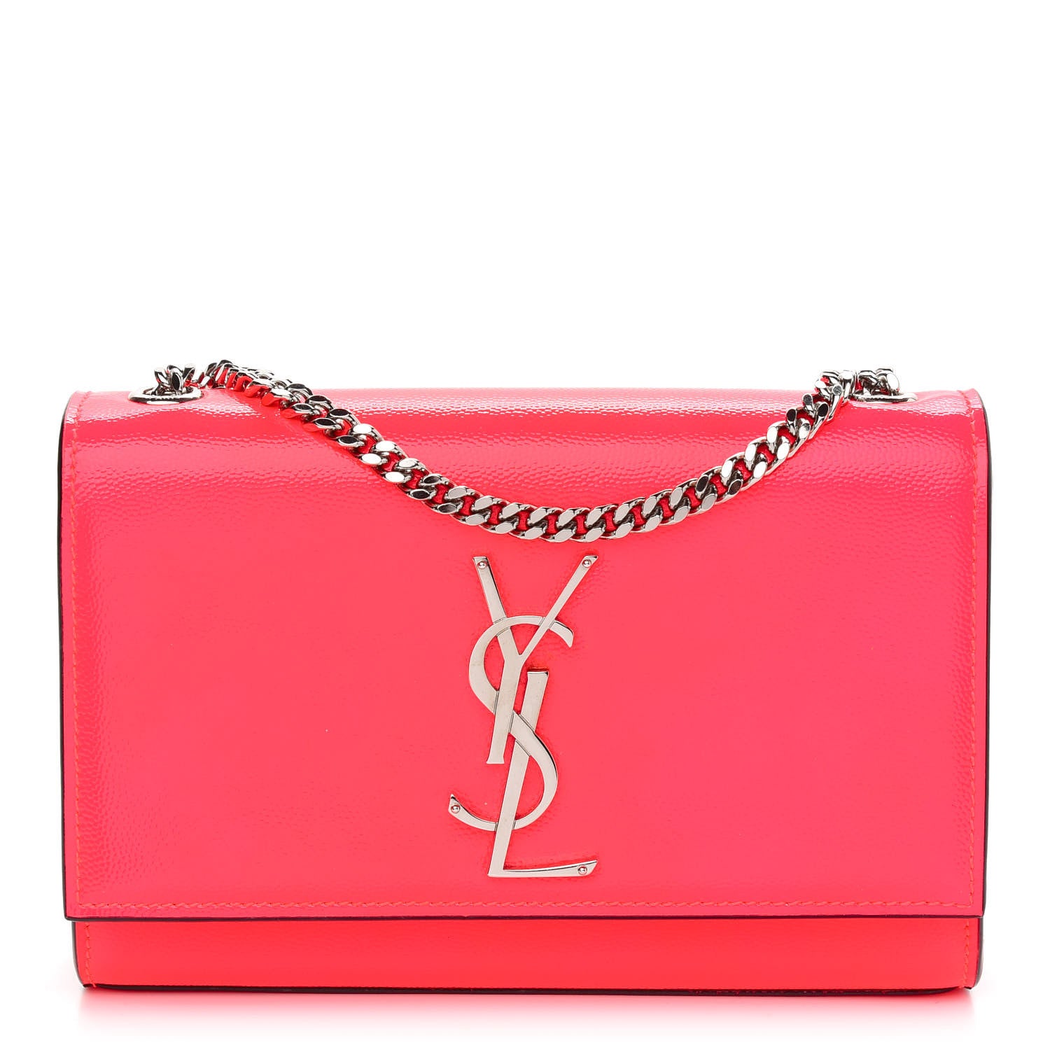 Saint Laurent Patent Grain de Poudre Small Monogram Kate Satchel Neon Pink 1 of 8