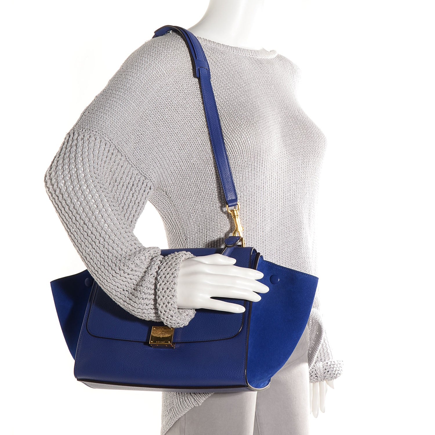 Celine Drummed Calfskin Suede Small Trapeze Indigo 2 of 10