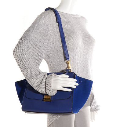 Celine Drummed Calfskin Suede Small Trapeze Indigo 2 of 10