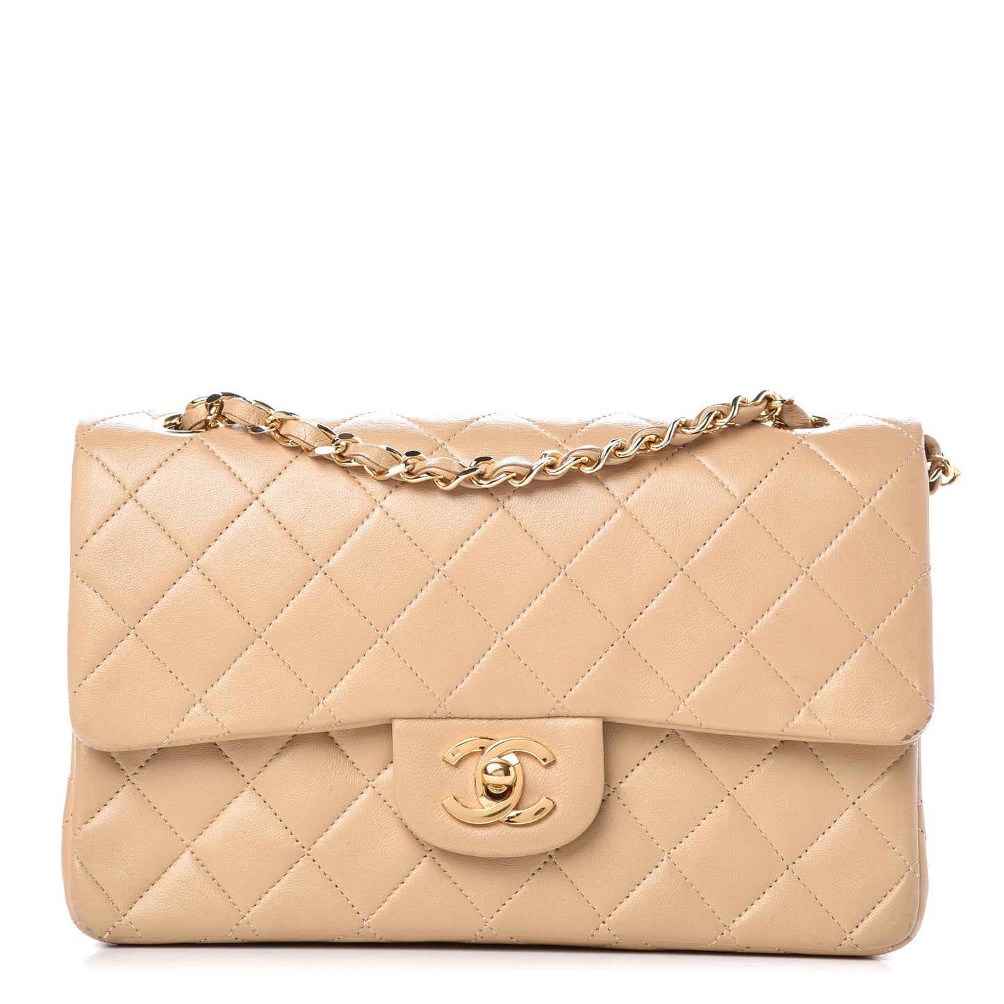 Lambskin Quilted Small Double Flap Beige