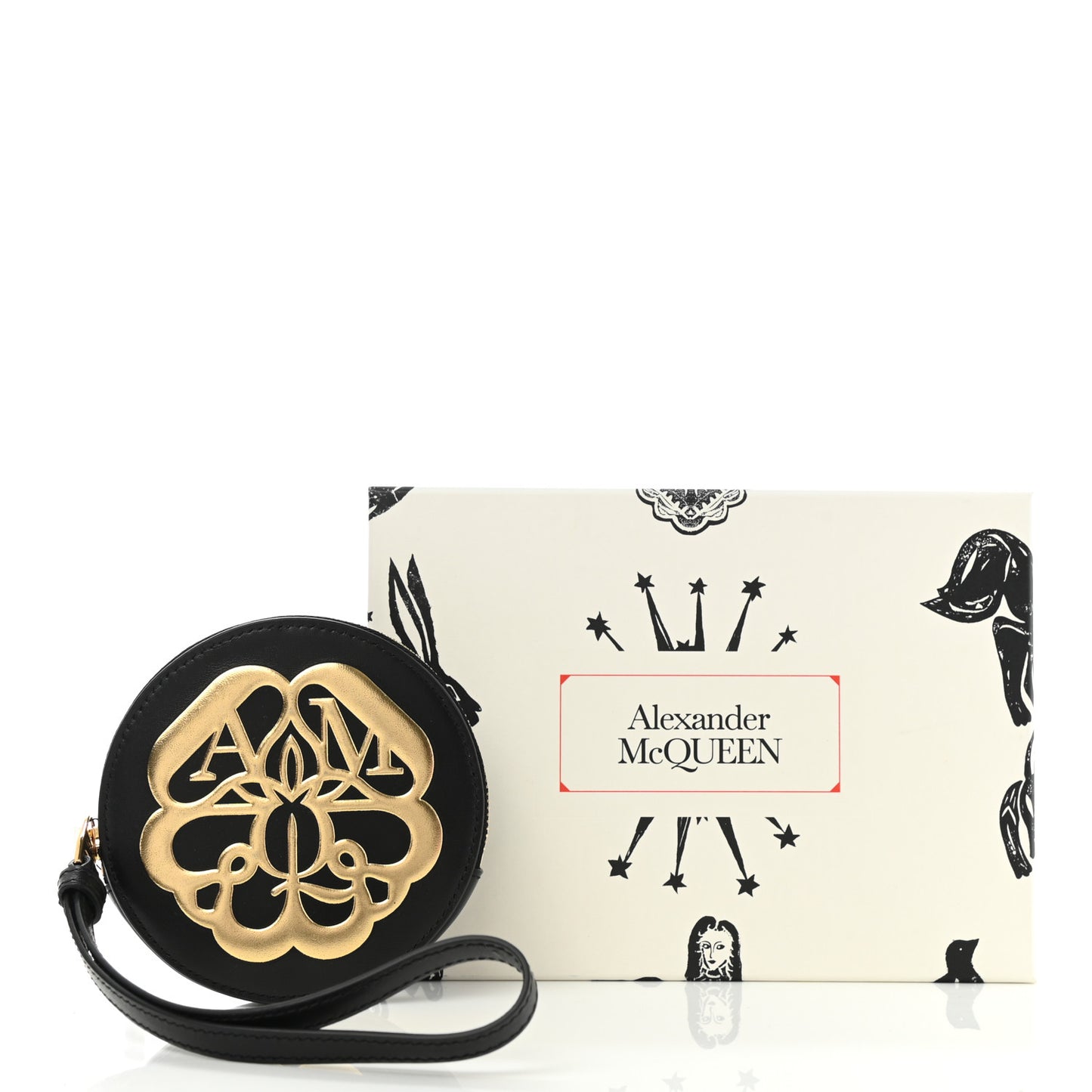 Calfskin Curve Zip Coin Purse Black Gold