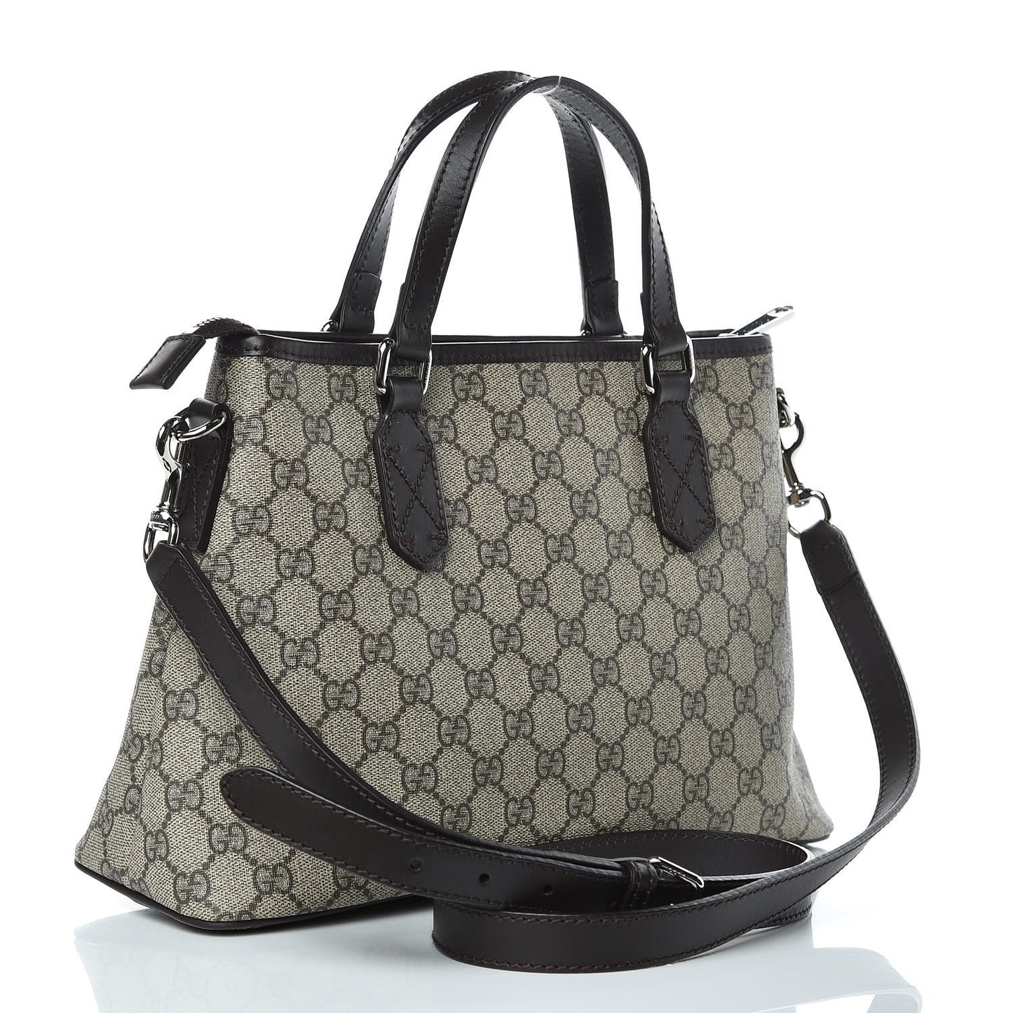 GG Supreme Monogram Small Zippered Tote Dark Brown