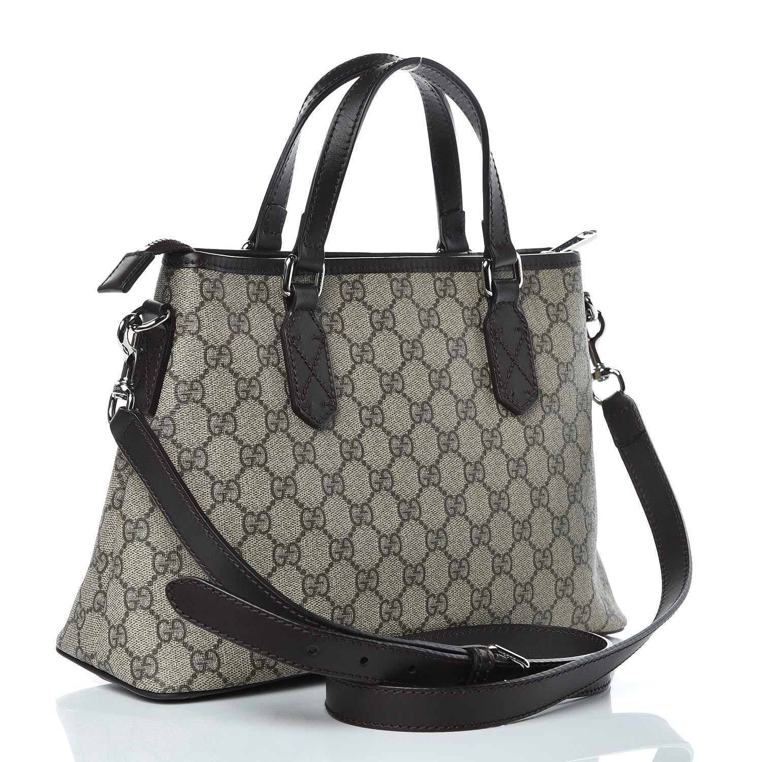 Gucci GG Supreme Monogram Small Zippered Tote Dark Brown 3 of 9