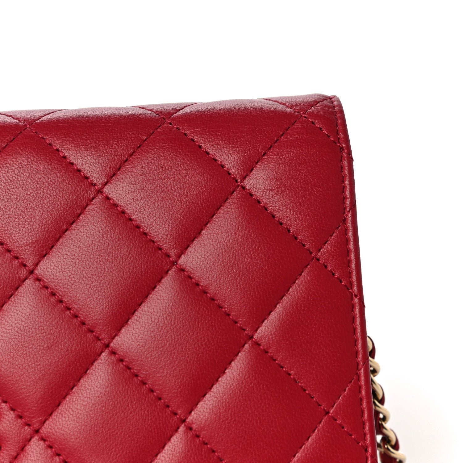 Chanel Lambskin Quilted Wallet on Chain WOC Red 16 of 19