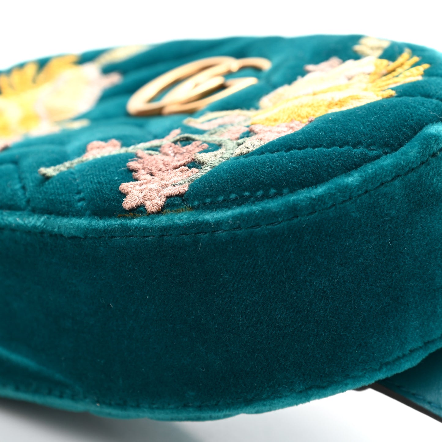 Velvet Matelasse Embroidered GG Marmont Belt Bag 85 34 Pavone Cyan