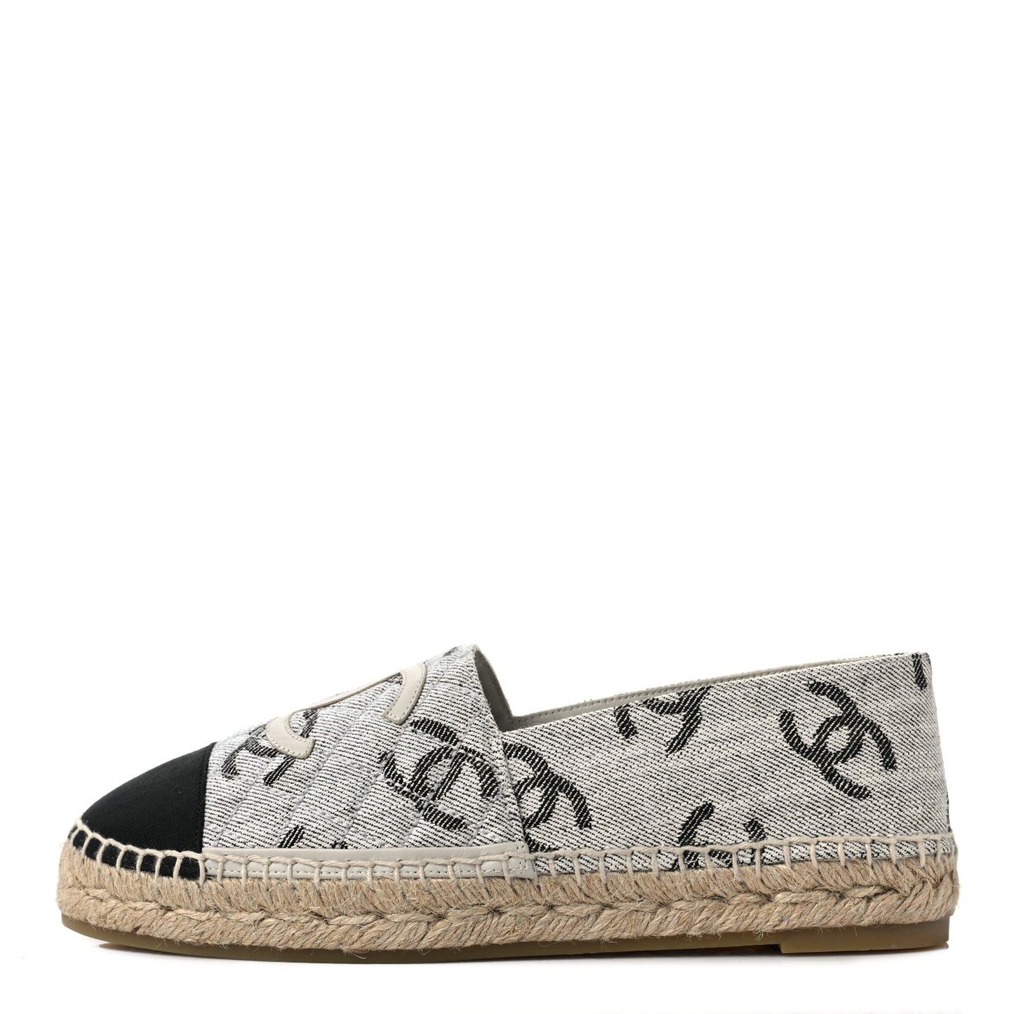Cotton Jacquard Grosgrain CC Print Espadrilles 40 Grey Black