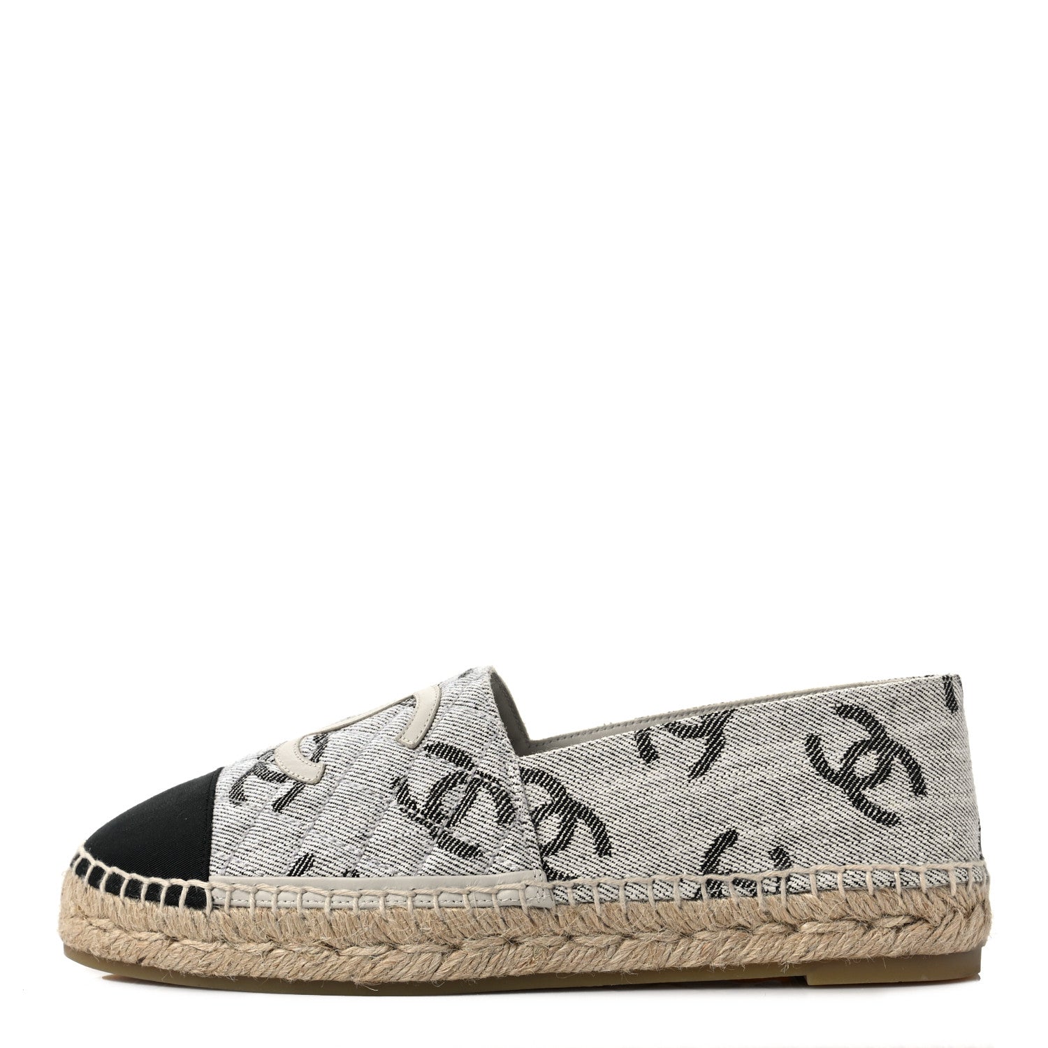 Chanel Cotton Jacquard Grosgrain CC Print Espadrilles 40 Grey Black 1 of 9