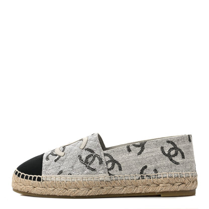 Chanel Cotton Jacquard Grosgrain CC Print Espadrilles 40 Grey Black 1 of 9