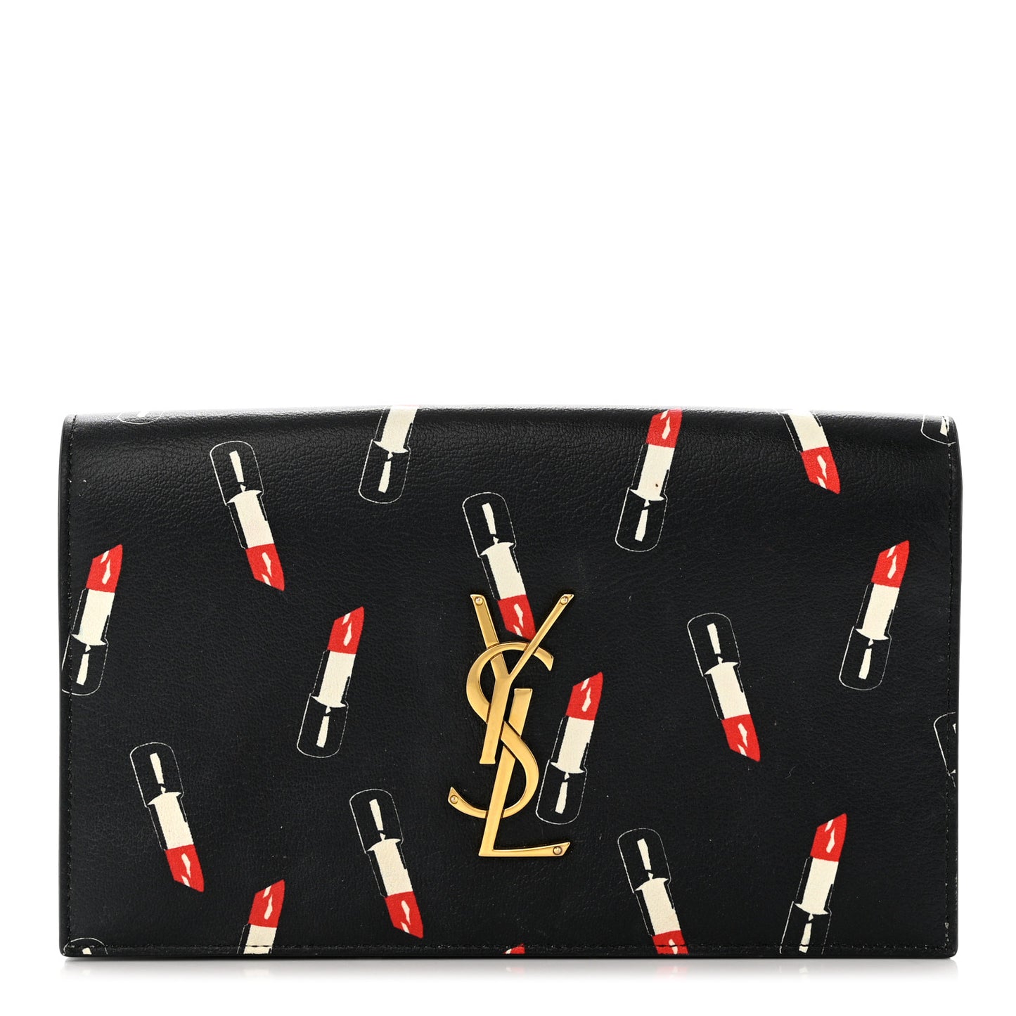 Calfskin Lipstick Print Classic Monogram Kate Clutch Black