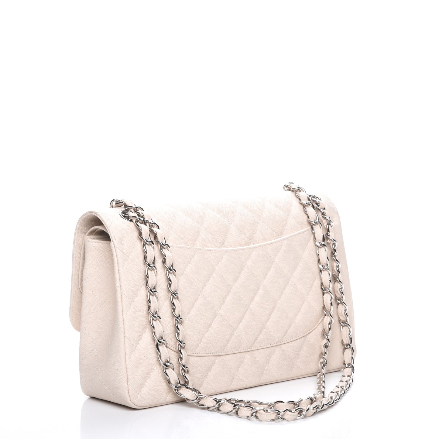 Caviar Quilted Jumbo Double Flap Light Beige
