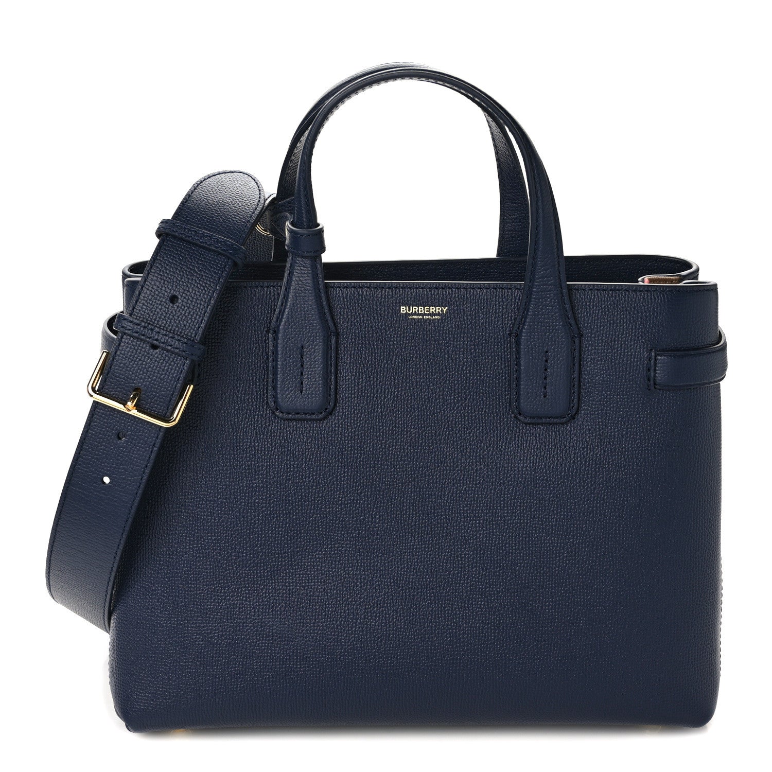 Burberry Grainy Calfskin House Check Small Banner Tote Regency Blue 1 of 10