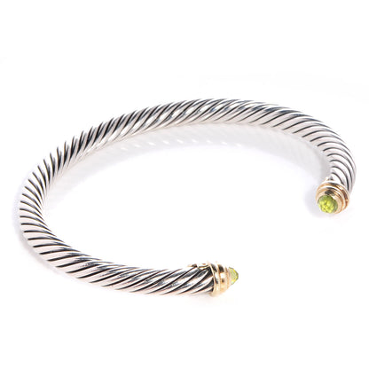 David Yurman Sterling Silver 14K Yellow Gold Peridot 5mm Cable Classics Bracelet 3 of 6